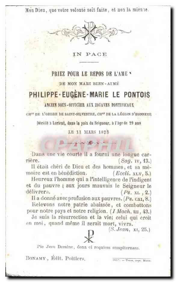 Image pieuse Philippe eugene marie le pontois Zouaves