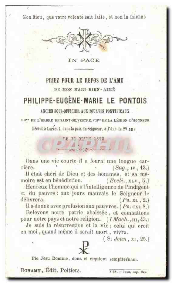 Image pieuse Philippe eugene marie le pontois Zouaves — Verso