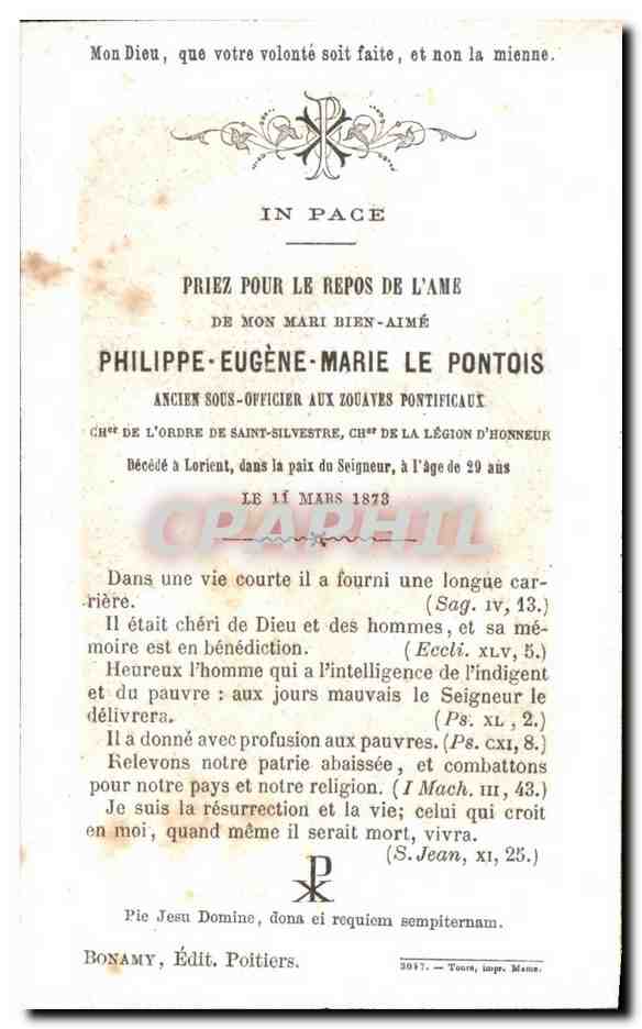 Image pieuse Philippe eugene marie le pontois Zouaves — Verso