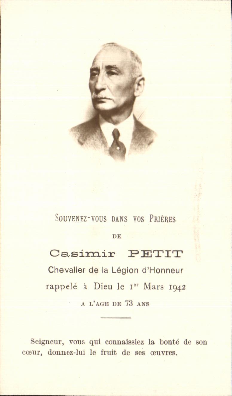 Image pieuse Casimir Petit chevalier de la Legion d'Honneur