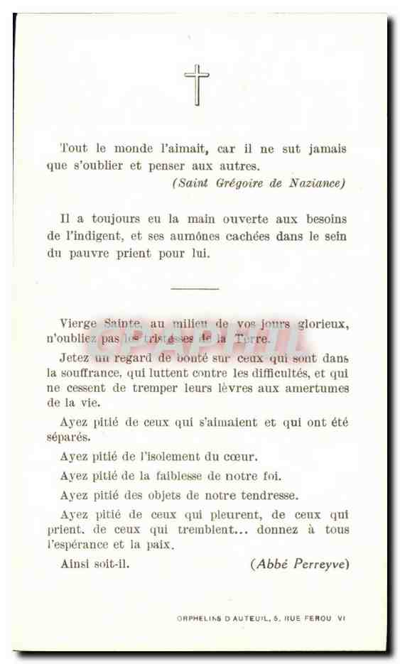 Image pieuse Casimir Petit chevalier de la Legion d'Honneur — Verso