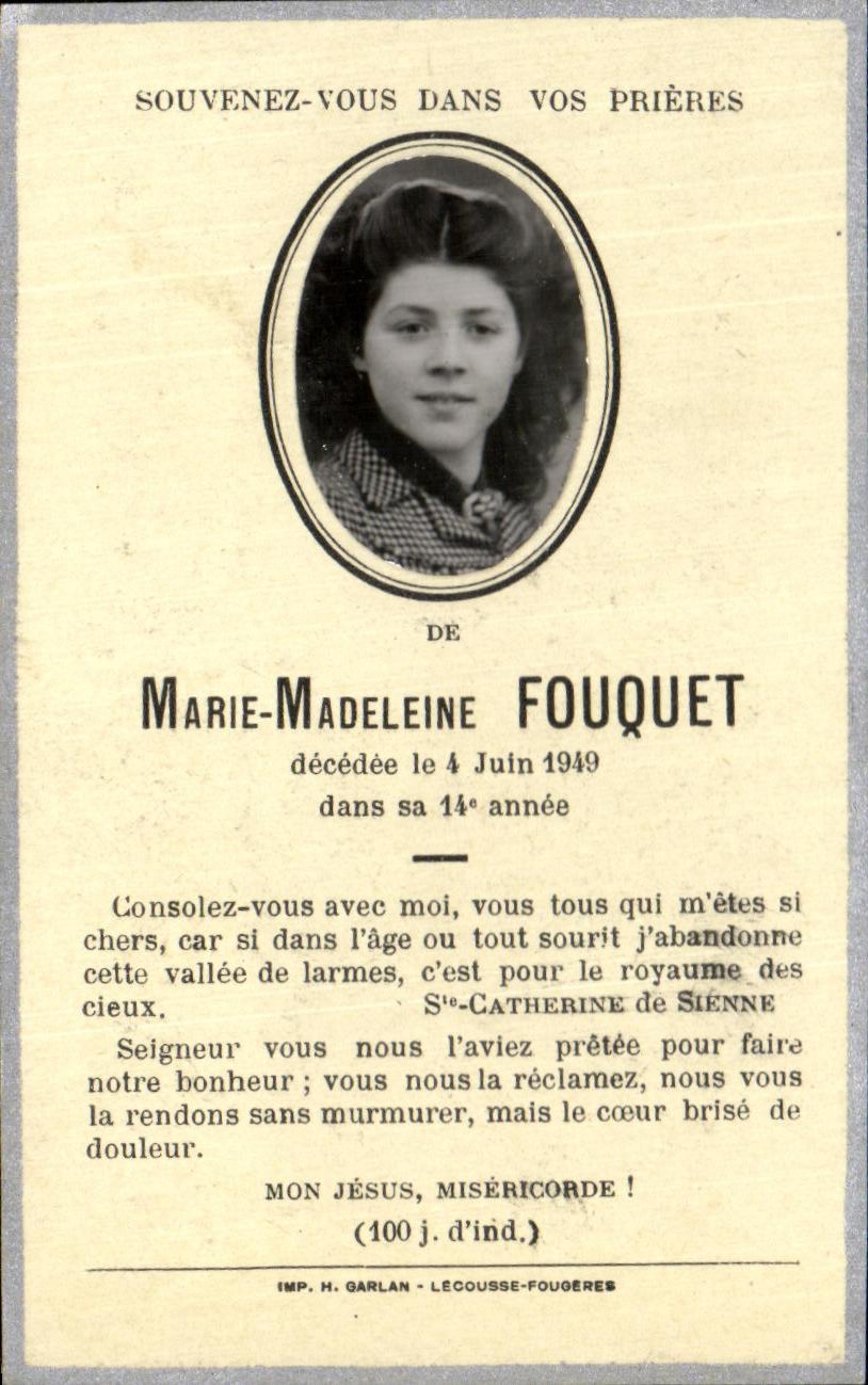 Image pieuse Marie Madeleine Fouquet