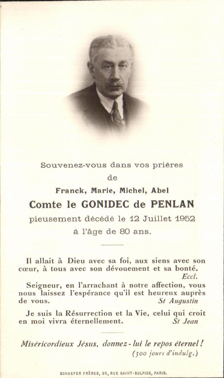 Image pieuse Comte le Gonidec de Penlan