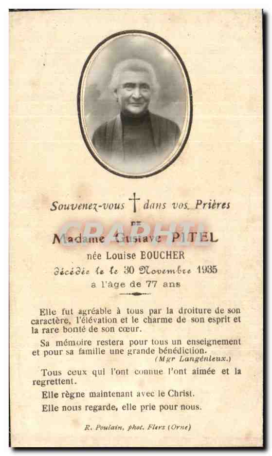 Image pieuse Madame Gustave Pitel Nee Louise Boucher