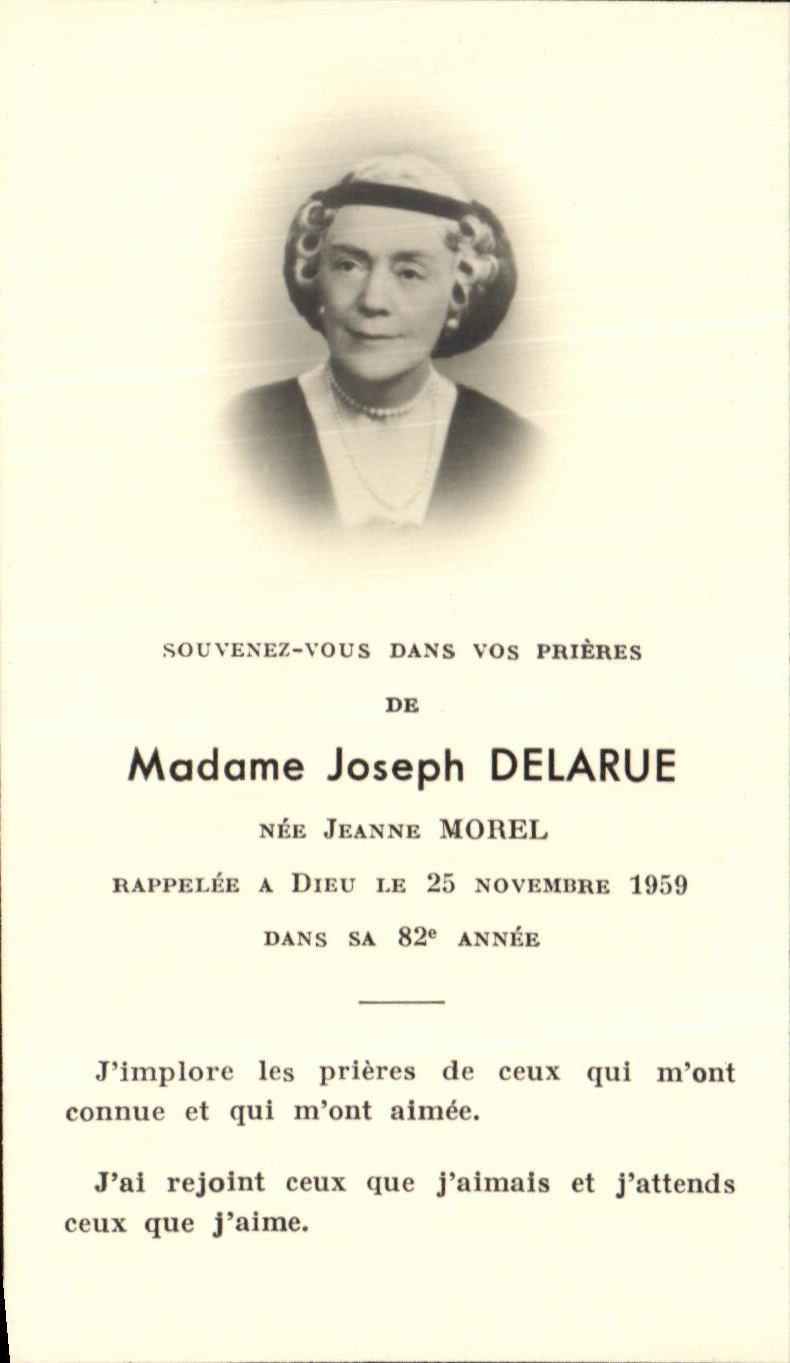 Image pieuse Madame Joseph Delarue Nee Jeanne Morel