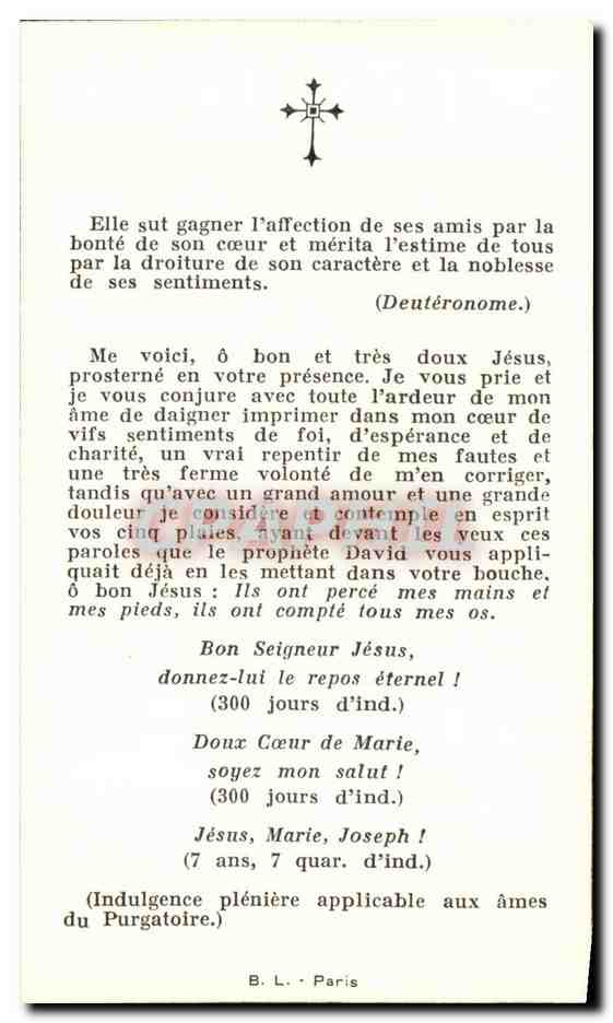 Image pieuse Madame Joseph Delarue Nee Jeanne Morel — Rückseite