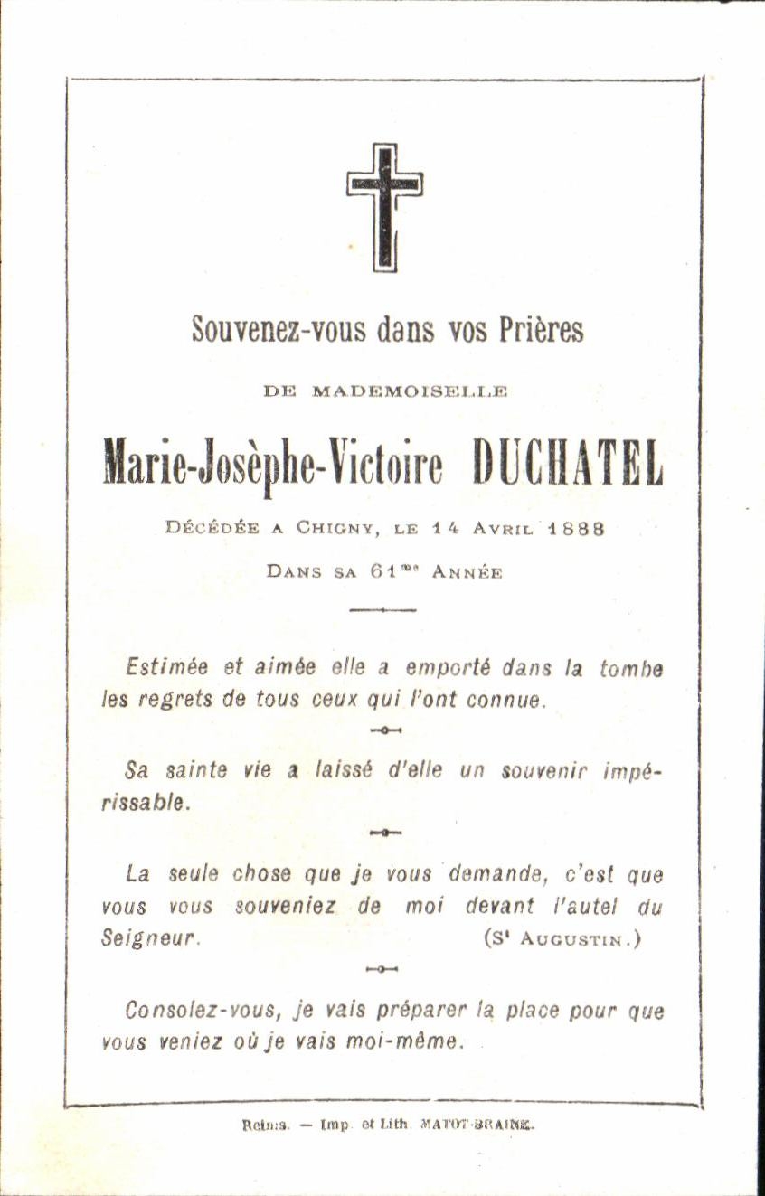Image pieuse Mademoiselle marie Josephe Victoire Duchatel Chigny