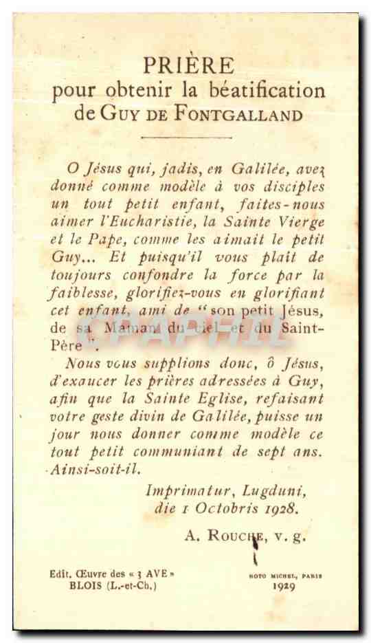 Image pieuse Guy De Fontgalland  — Verso