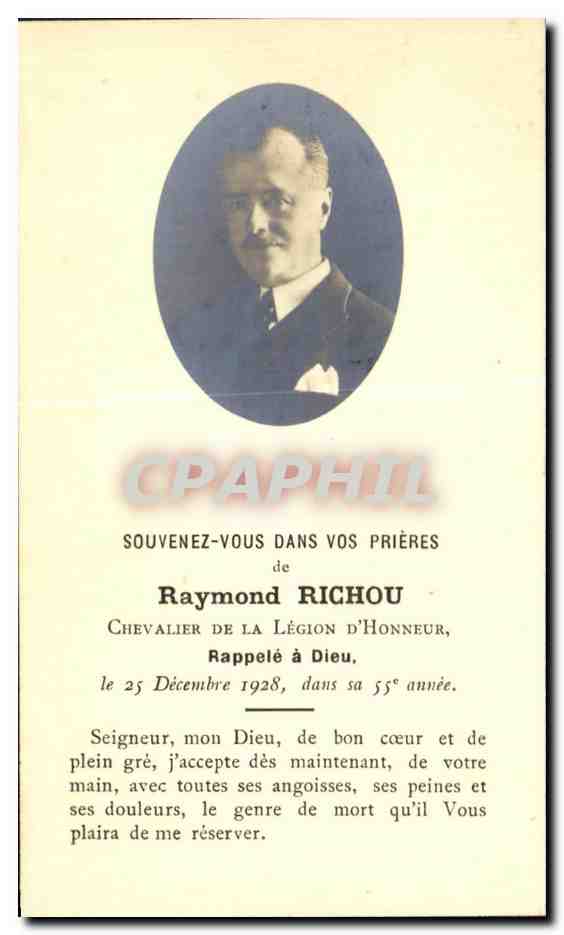 Image pieuse Raymond Richou Chevalier De la Legion D'Honneur