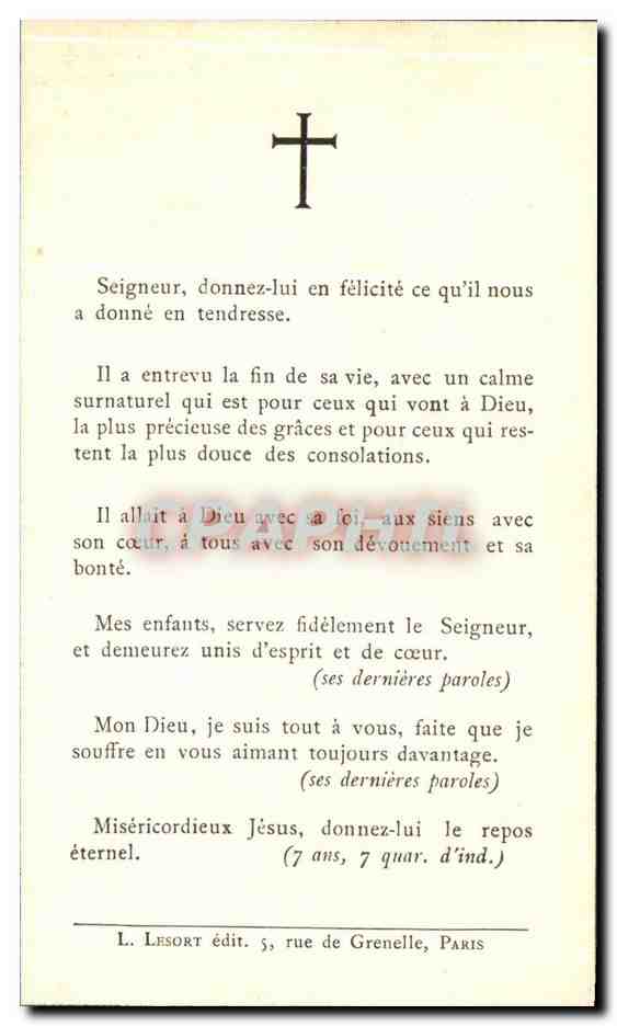 Image pieuse Raymond Richou Chevalier De la Legion D'Honneur — Verso