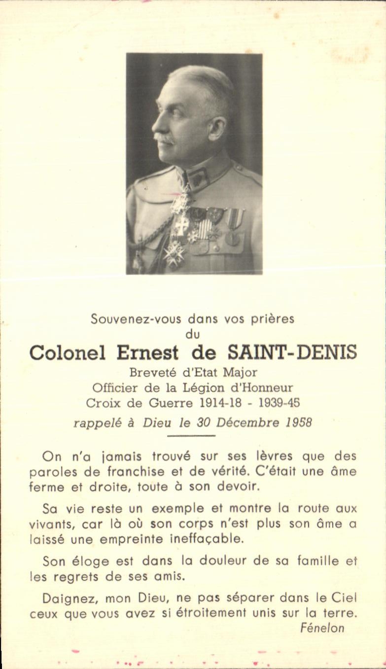 Image pieuse Colonel Ernest de Saint Denis Militaria