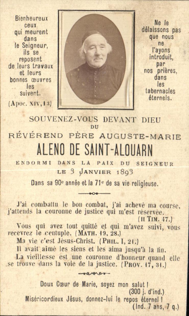 Image pieuse Aleno de Saint Alouarn Reverend Pere Auguste Marie 