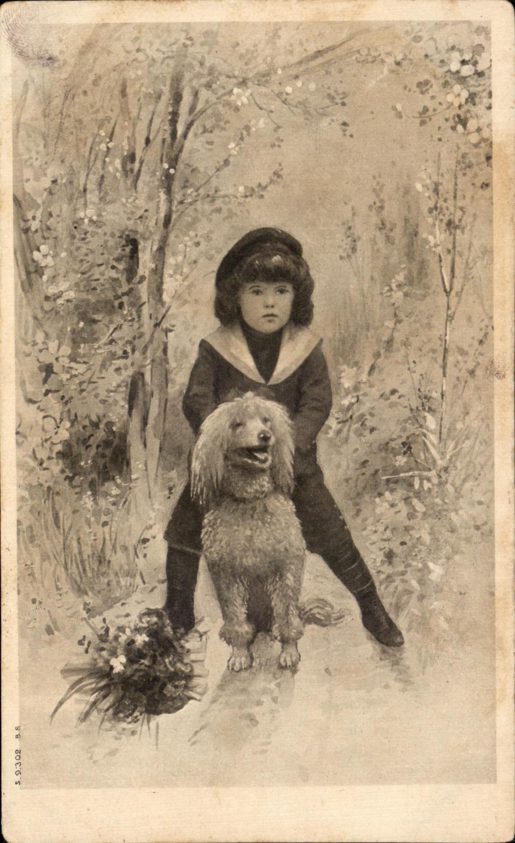 CPA Fantaisie Chien et enfant Caniche 