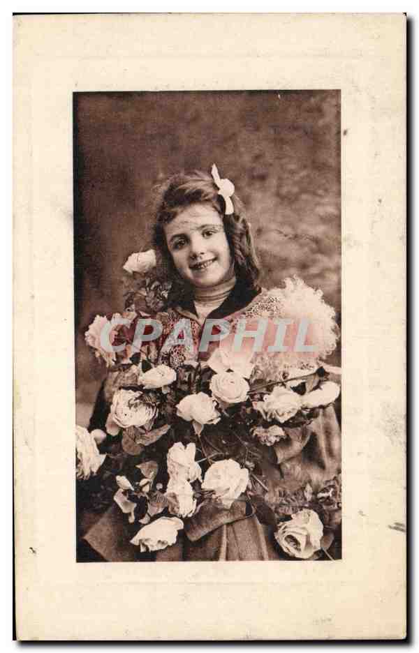 CPA Fantaisie Enfant Fille Fleurs 