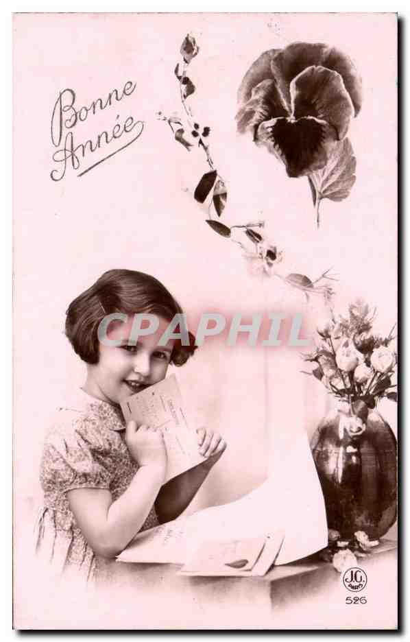 CPA Fantaisie Enfant Fille bonne annee lettre