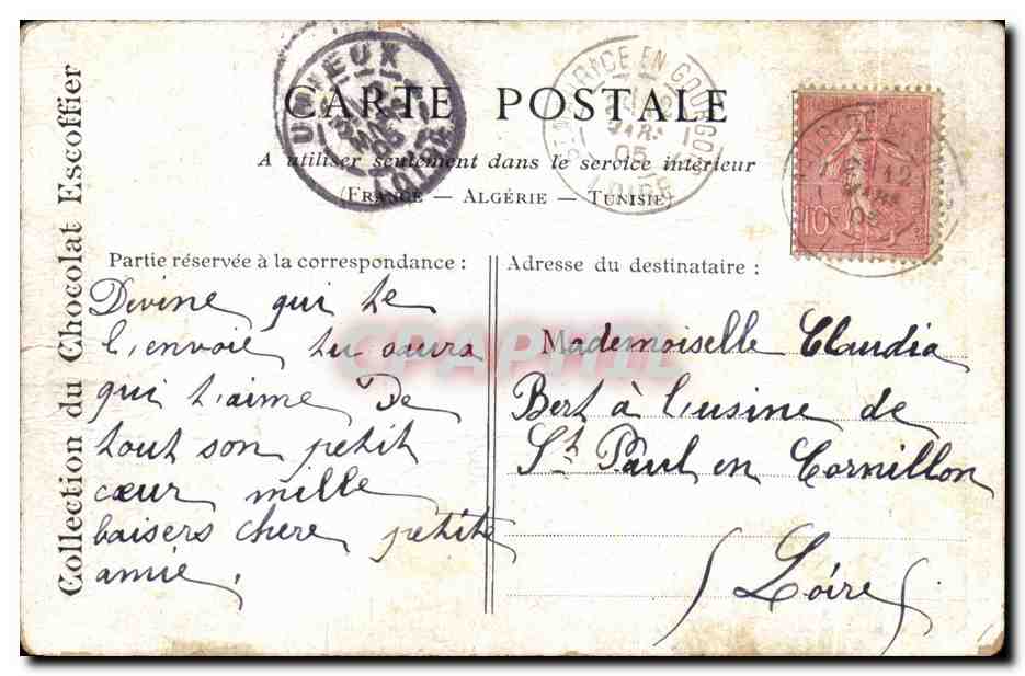 CPA Fantaisie Enfants Chocolat Escoffier — Rückseite