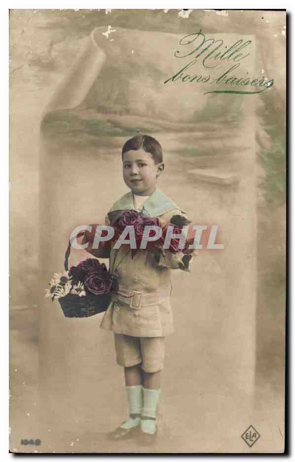 CPA Fantaisie Enfant Garcon Fleurs 
