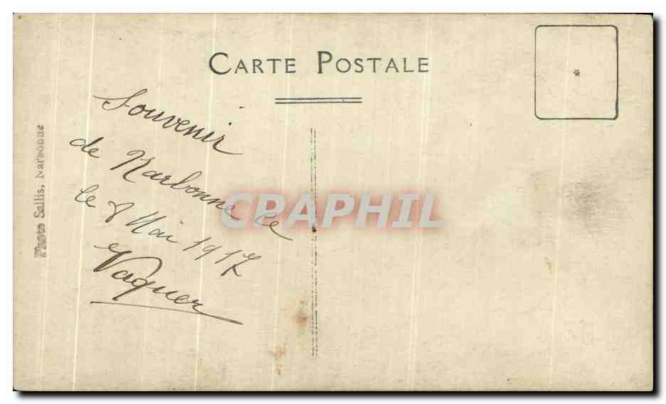 CARTE PHOTO Enfant et femme Narbonne 1917 Vaquer — Rückseite