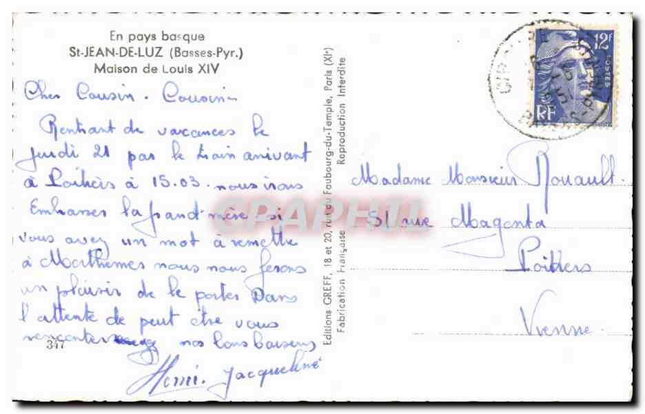Saint-Jean-de-Luz (Basses-Pyrénées) — Maison de Louis XIV — Éditions GREFF — Verso