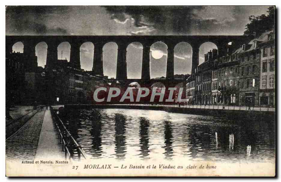 CPA Morlaix Le bassin et le Viaduc au Clair de lune