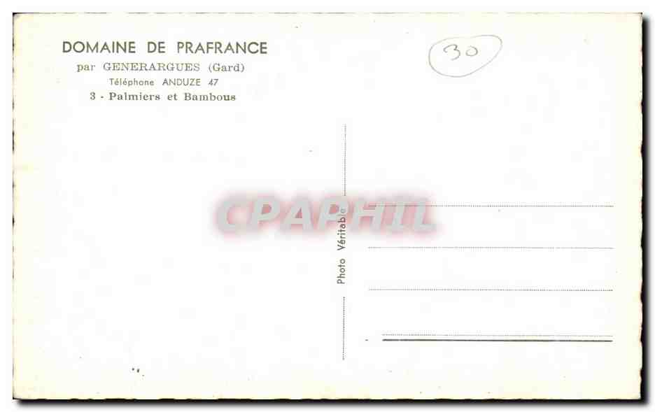 CPA Domaine De Prafrance Par Generargues Palmiers et Bambous — Rückseite