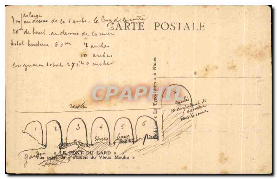 CPA Le Pont du Gard Aqueduc romain  — Rückseite
