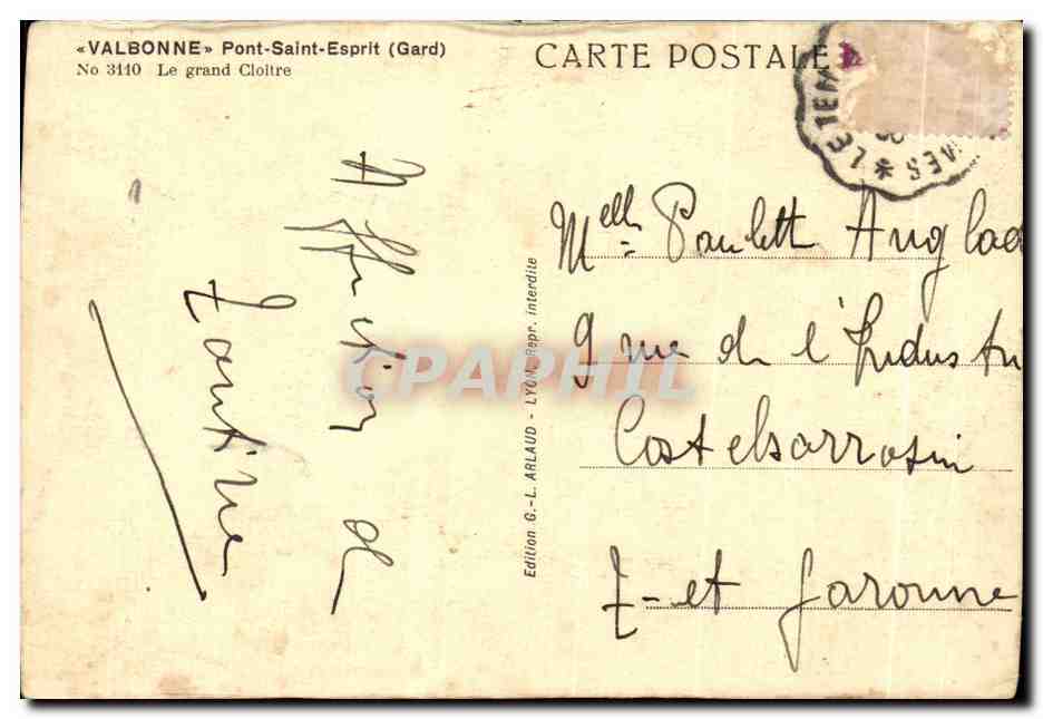 CPA Valbonne Pont Saint Esprit Le Grand Cloitre — Rückseite