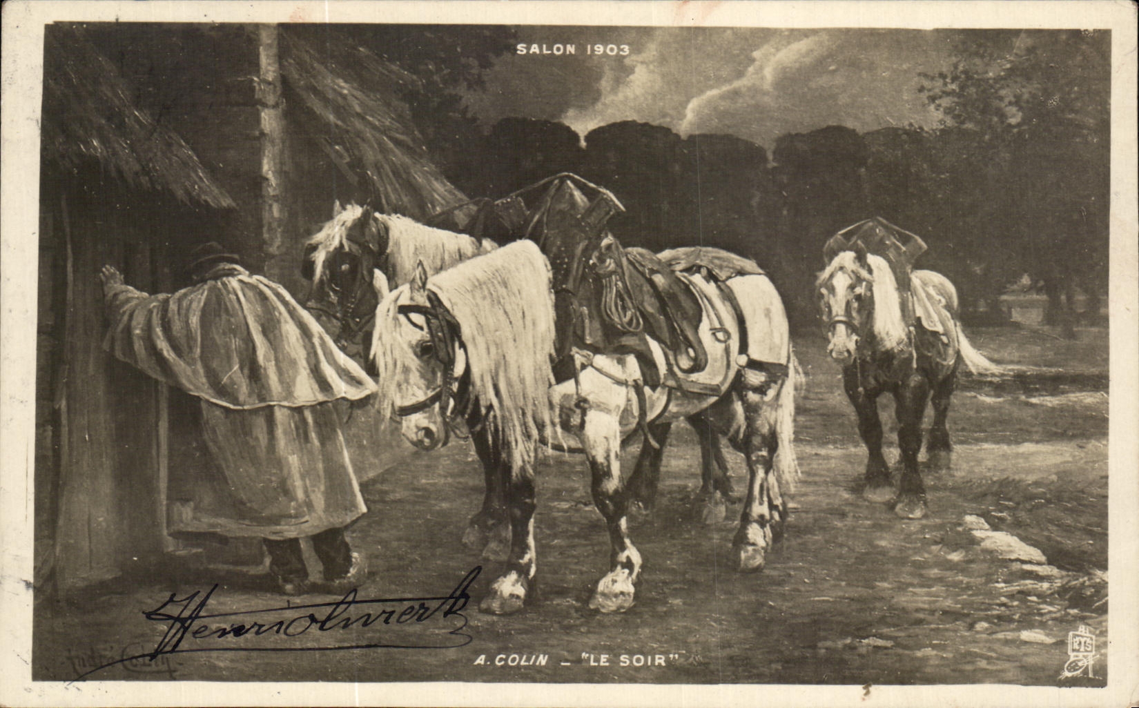 CPA Fantaisie Salon 1903 Colin Le soir Cheval 