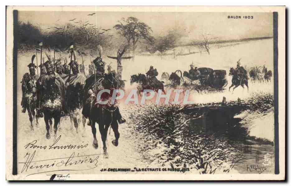CPA Fantaisie Salon 1903 Chelminksi La retraite de Russie 1912 Napoleon Militaria 