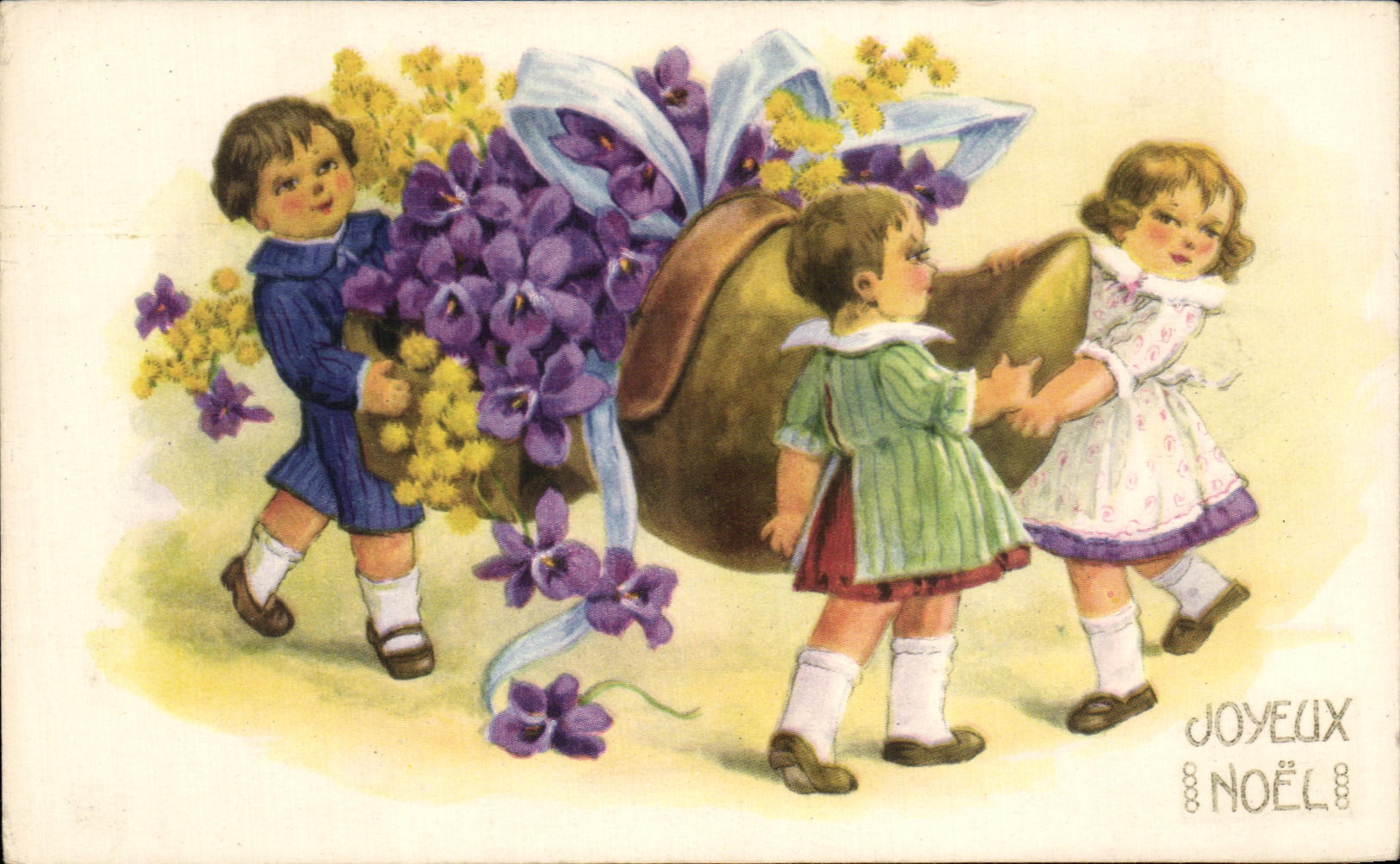CPA Fantaisie Enfants Fleurs Sabot Joyeux Noel