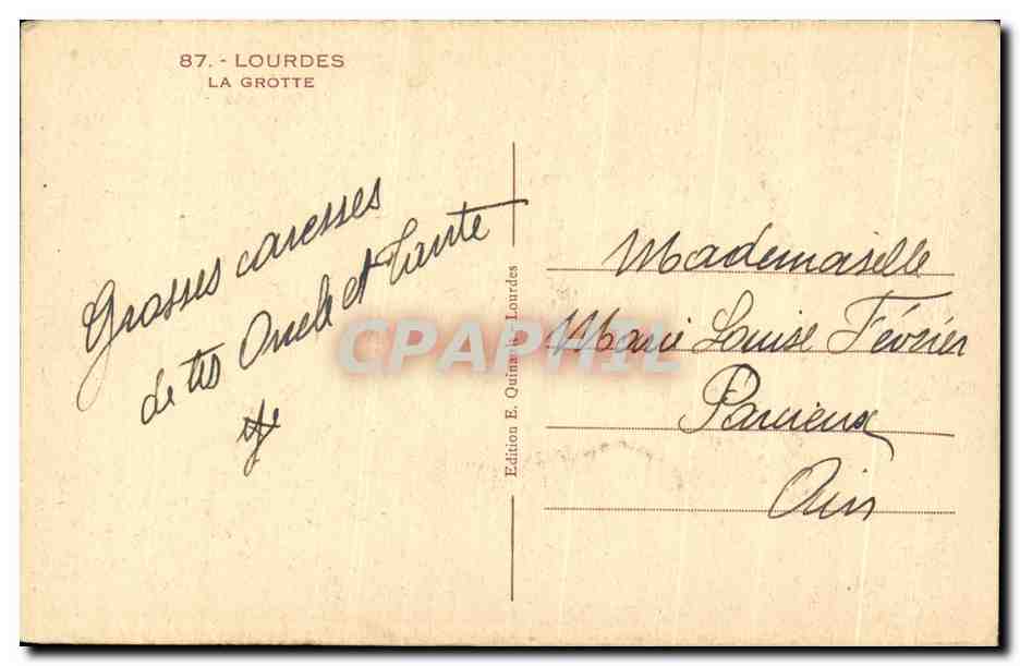 CPA Lourdes La Grotte Bernadette — Verso