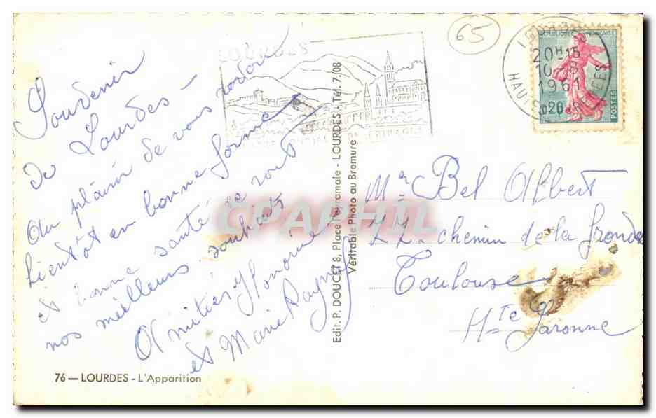 CPA Lourdes L'Apparition Bernadette — Verso