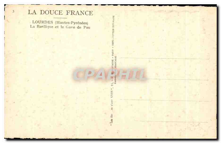 CPA Lourdes La Basilique et le Gave de Pau — Verso