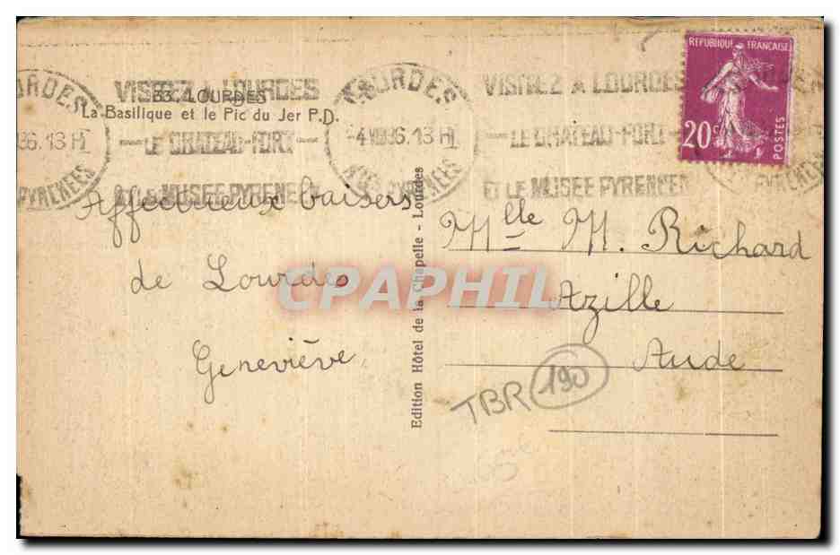 CPA Lourdes La Basilique et le Pic du Jer Moutons — Verso