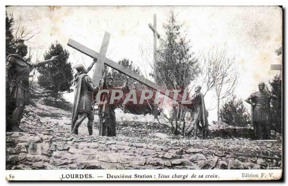Lourdes — Deuxième Station : Jésus chargé de sa croix — Edition F. V.