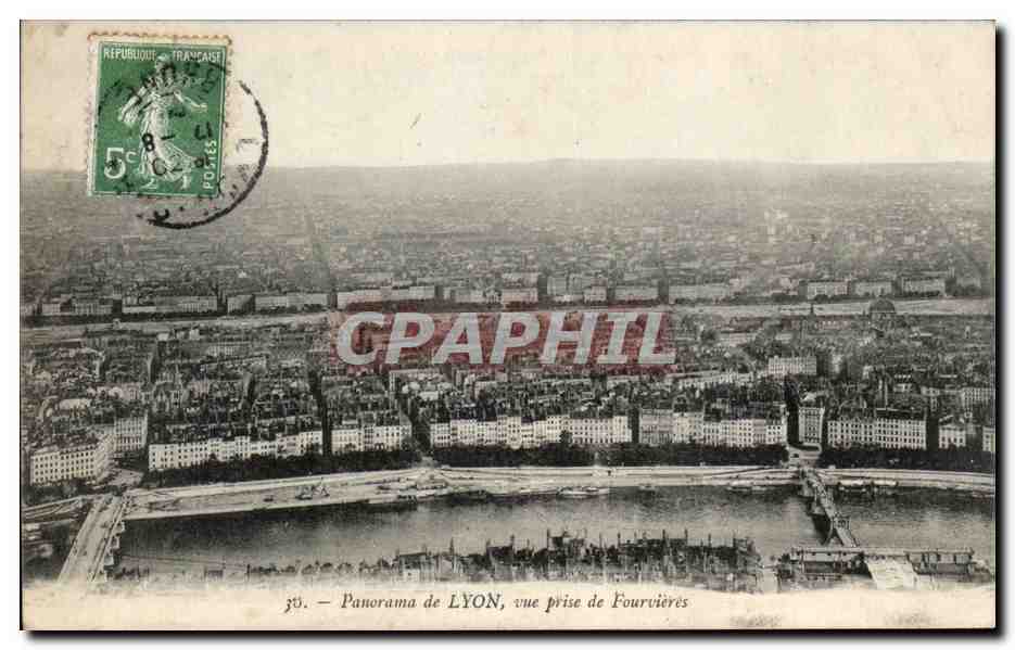 Panorama de LYON, vue prise de Fourvières — CPAPHIL