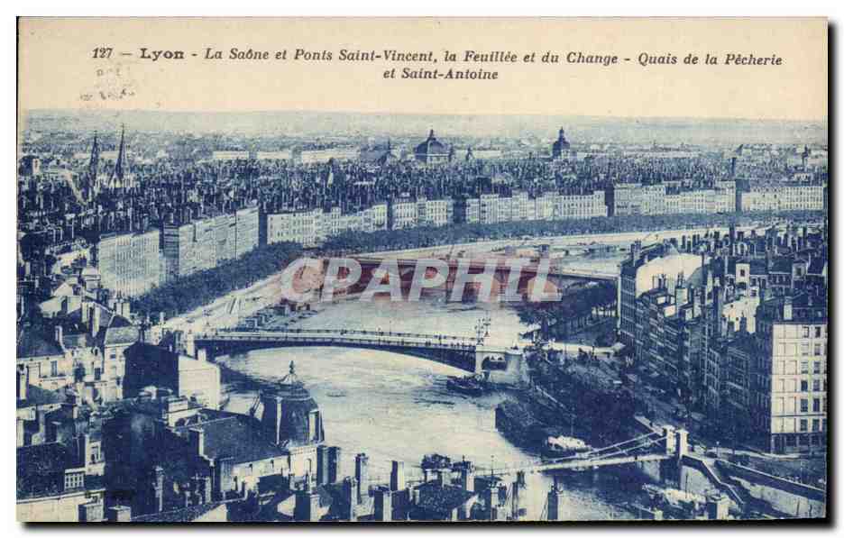 Lyon - La Saône et Ponts Saint-Vincent, la Feuillée et du Change - Quais de la Pêcherie