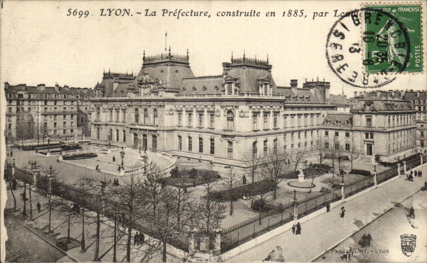 LYON - La Préfecture, construite en 1885, par Lourdel - S. FARGES ÉDIT. - LYON - Recto