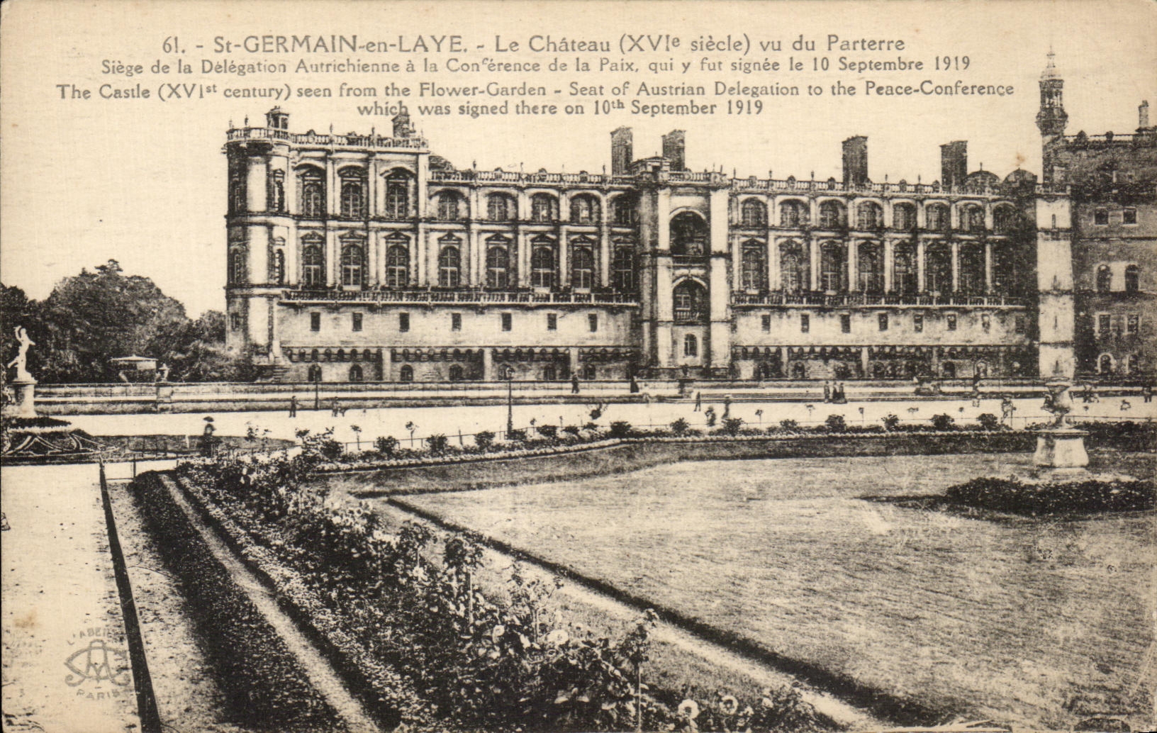 St-GERMAIN-en-LAYE - Le Château (XVIe siècle) vu du Parterre - éditeur L'ARCENEAU PARIS n°61