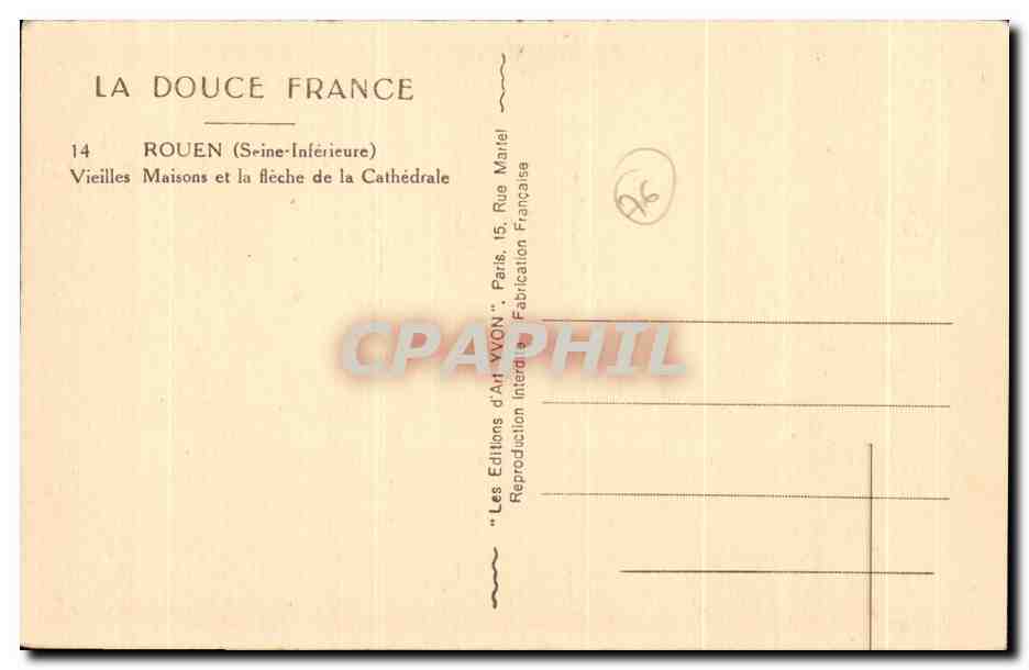 CPA Rouen Vieilles maisons et la fleche de la cathedrale — Rückseite