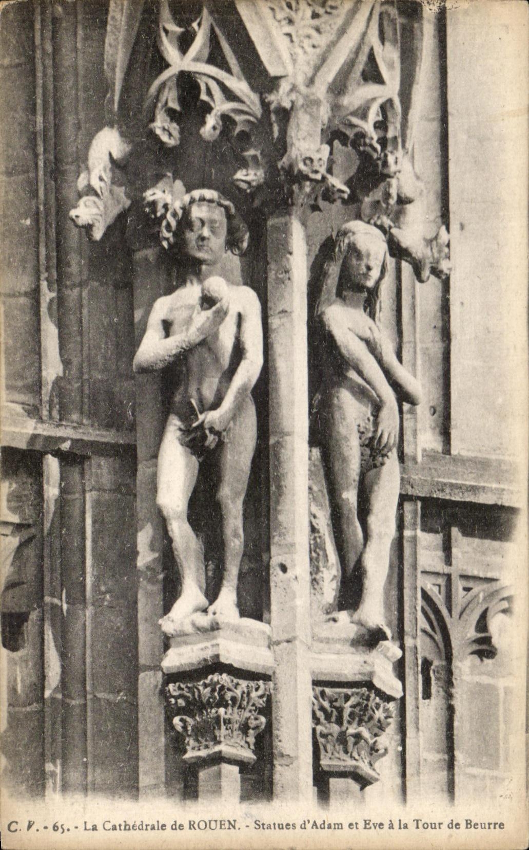 CPA La Cathedrale de Rouen Statues d'Adam et eve a la tour de Beurre