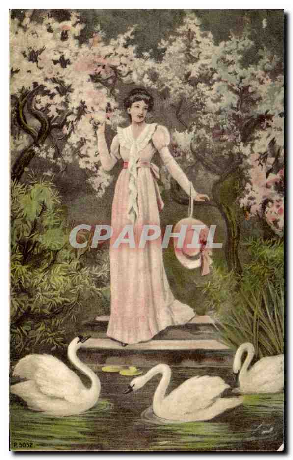 CPA Fantaisie Femme Cygnes