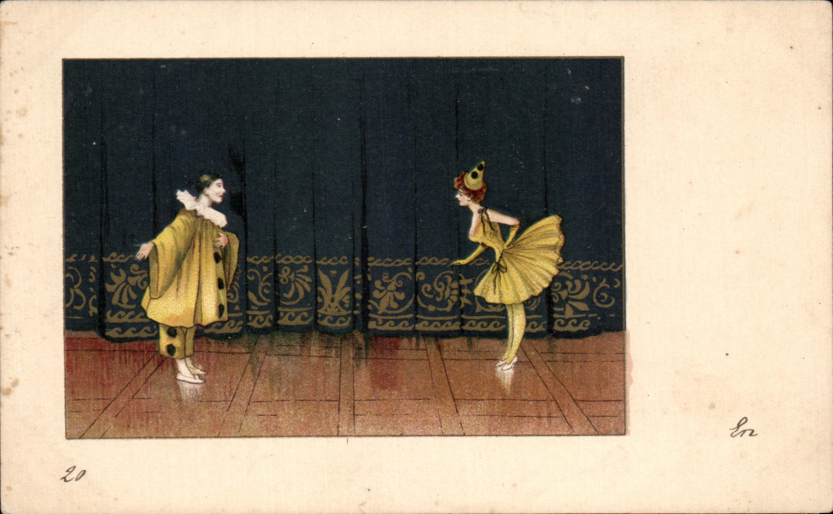 CPA Fantaisie Pierrot danseuse