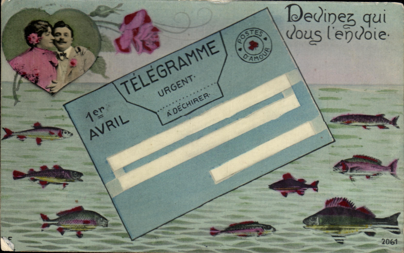 CPA Fantaisie Femme Telegramme 1er avril Poissons 