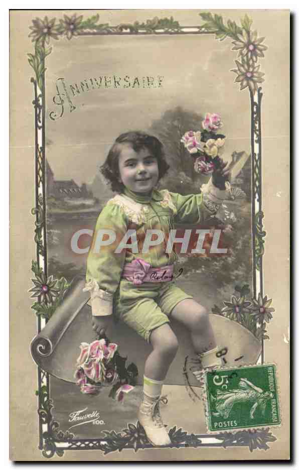 CPA Fantaisie Enfant Garcon Fleurs