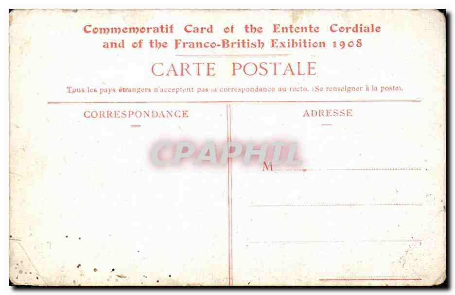 CPA Fantaisie British Exhibition Vers la paix universelle  — Rückseite