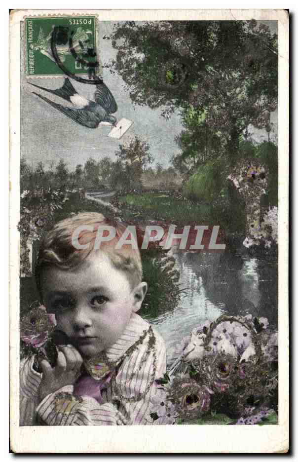 CPA Fantaisie Enfant Hirondelle 