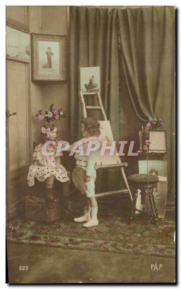 CPA Fantaisie Enfants Peintre Modele 