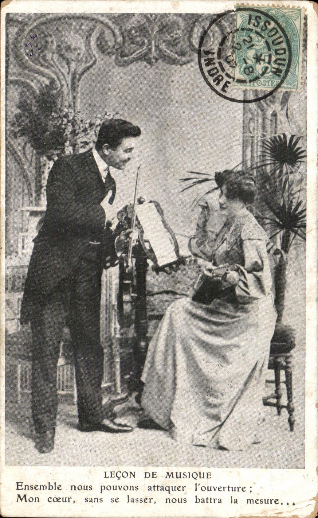 CPA Fantaisie Femme Lecon de musique Violon
