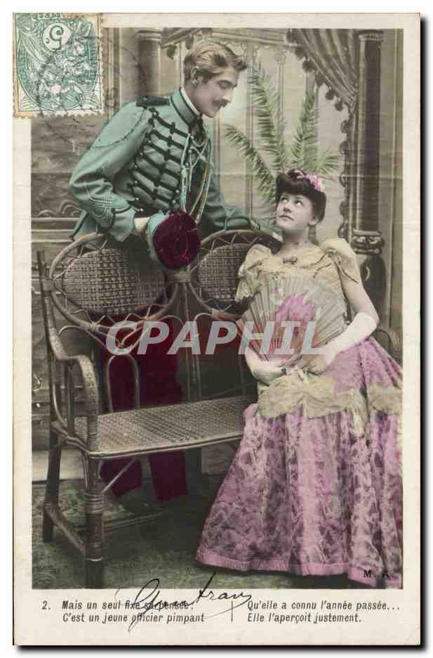 Jeune officier et jeune femme — scène amoureuse — éditeur M.A. n°2